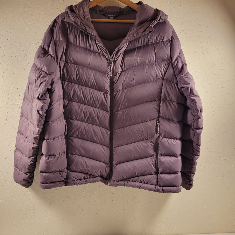 Eddie Bauer Puffer Jacket Womens XXL Purple Excellent EB650 Down Hooded Coat